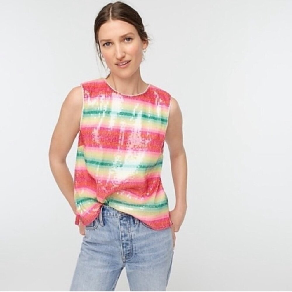 Pride Month!  J crew Sequin Watermelon Strip tank L NWT